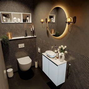 Mondiaz Fowy toiletmeubel 60cm clay met lichtgrijze waskom links zonder kraangat