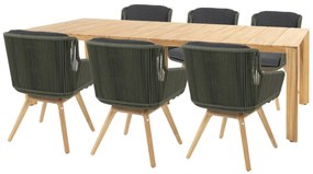 4 Seasons Outdoor Flores tuinset groen met Lucas teak tafel 240 cm * Sale *  Tuinset    houtkleur weerbestendig