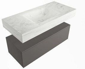 Mondiaz Alan DLux badmeubel 100cm dark grey 1 lade met wastafel opalo midden 1 kraangat