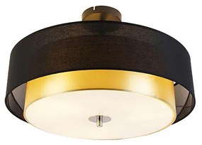 Stoffen Moderne plafondlamp zwart met goud 50 cm 3-lichts - Drum Duo Modern E27 cilinder / rond Binnenverlichting Lamp