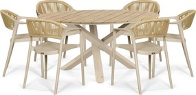 Tuinset Ronde Tuintafel 6 personen 150 cm Kunststof Taupe  Domani Furniture Toscano/Ancona
