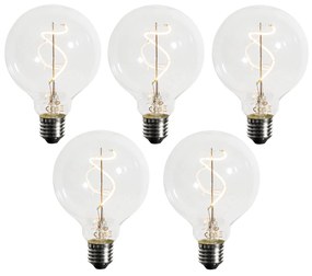 Set van 5 E27 dimbare LED spiraal filament G95 4W 270 lm 2200K