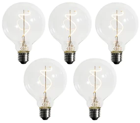 Set van 5 E27 dimbare LED spiraal filament G95 4W 270 lm 2200K