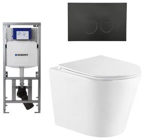 QeramiQ Dely Toiletset - 36.3x51.7cm - diepspoel - rimless - Geberit UP320 Burda inbouwreservoir - softclose toiletzitting - mat zwarte bedieningsplaat - ronde knoppen - wit mat SW1000766/0701131/SW706188/SW1026254