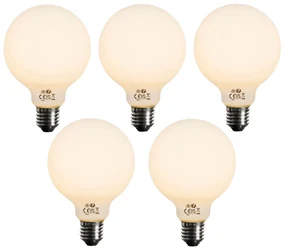 Set van 5 E27 dimbare LED lamp opaal G95 5W 450 lm 2200K