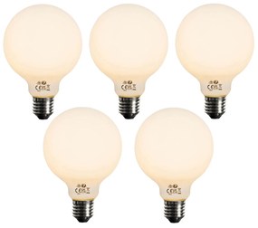 Set van 5 E27 dimbare LED lamp opaal G95 5W 450 lm 2200K