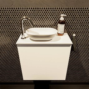 Mondiaz Fowy toiletmeubel 50cm talc met witte waskom links en kraangat