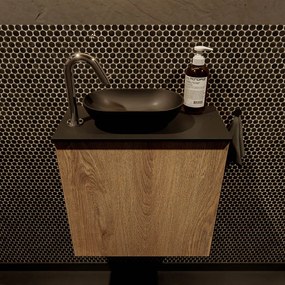 Mondiaz Fowy toiletmeubel 50cm washed oak met zwarte waskom links en kraangat