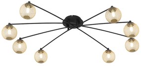 Moderne plafondlamp zwart met goud 8-lichts - Athens Wire
