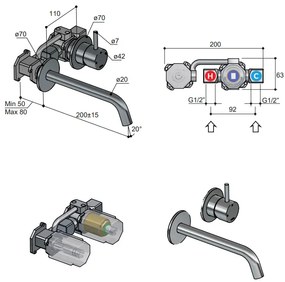 Hotbath Archie afbouwdeel voor inbouw wastafelmengkraan met 18cm uitloop geborsteld gunmetal PVD