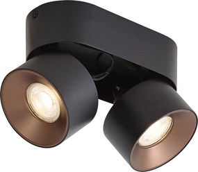 Moderne opbouwspot zwart met brons GU10 50mm 2-lichts kantelbaar - Echo