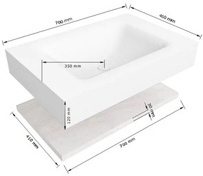 Zaro Alan badmeubel 70cm met planchet washed oak en vrijhangende wastafel cloud midden zonder kraangat urban