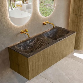 Mondiaz Kurve-dlux 120cm badmeubel dusk met 1 lade en wastafel leaf dubbel zonder kraangat lava