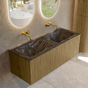Mondiaz Kurve-dlux 120cm badmeubel dusk met 1 lade en wastafel leaf dubbel zonder kraangat lava