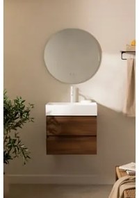 Badkamermeubelset Van Hout En Essenhoutfineer Met Geïntegreerde Wastafel Ona Donker Hout & Oval Led And Antifog Black 45x105 Cm Vacson & - Sklum