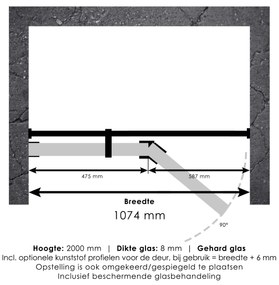 Brauer JC profielloze nisdeur 110cm met 60cm deur gekoppeld gunmetal geborsteld