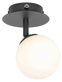 Moderne spot zwart met opaal glas met schakelaar - Athens