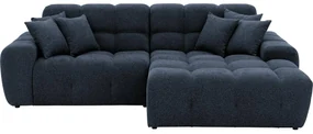 Goossens Excellent Bank Kubus - 30 X 30 Cm Stiksel blauw, stof, 1,5-zits, modern design met chaise longue rechts