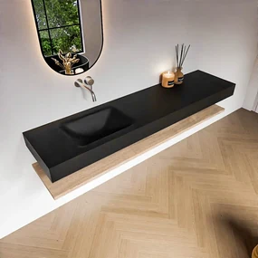 Zaro Alan badmeubel 190cm met planchet washed oak en vrijhangende wastafel cloud links zonder kraangat urban
