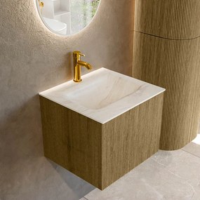 Mondiaz Kurve-dlux 50cm badmeubel dusk met 1 lade en wastafel grunne midden 1 kraangat ostra