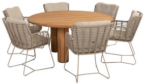 Corsica Fabrice dining tuinset 7 delig 160 cm rond teak latte 4 Seasons Outdoor
