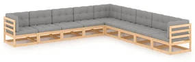 vidaXL 9-delige Loungeset met kussens massief grenenhout