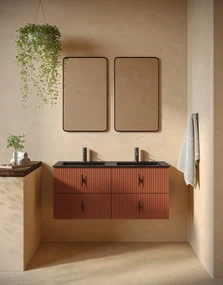 Muebles Marbella badmeubel ribbelfront 120cm terracotta met zwarte wastafel met kraangat