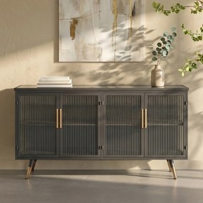 Dressoir Zwart Met Ribbelglas - 120x35x75cm.