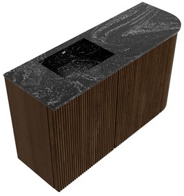 Mondiaz Joya DLux 70cm toiletmeubel ronding rechts walnut met wastafel faye links zonder kraangat lava