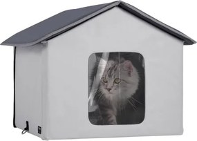 VEVOR Kattenhuis 48x56x44 cm, Kattenhuis 30 W, Kattenhol, Kattenverblijf gemaakt van 600D Oxford-stof met verwarmd kussen, temperatuurverhoging tot 20 °C, voor de winter, Grijs (Midden)