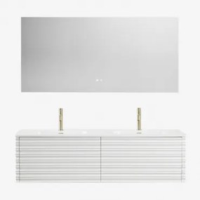 Conjunto Vaniteit Hangend 160x50 Cm In Hout Met Geïntegreerde Waskommen Noura Wit & Rectangular Led And Antifog 160x75 Cm Riben & 2 X - Sklum