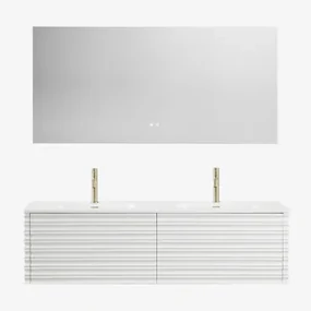Noura Houten Badkamermeubelset Met Geïntegreerde Wastafels Wit & Rectangular Led And Antifog 160x75 Cm Jorvi & 2 X Goud ↑20 - Sklum