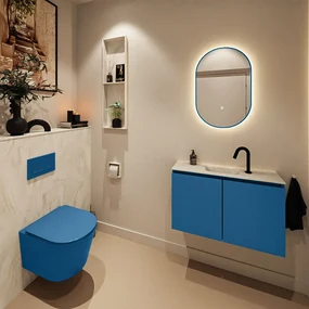 Mondiaz Ture DLux toiletmeubel 80cm jeans met wastafel ostra midden met kraangat