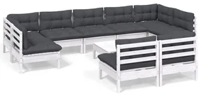 vidaXL 10-delige Loungeset met kussens massief grenenhout wit