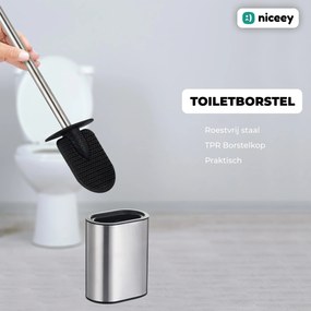 Niceey Silicone Toiletborstel en Houder - WC borstel - RVS