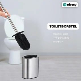 Niceey Silicone Toiletborstel en Houder - WC borstel - RVS