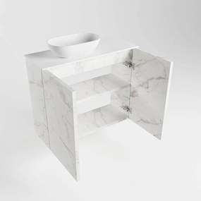 Mondiaz Fowy toiletmeubel 60cm Carrara met witte waskom links zonder kraangat