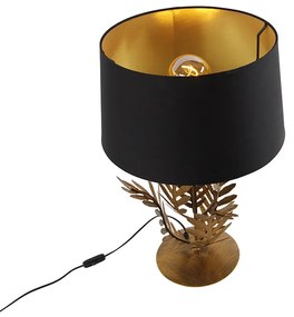 Tafellamp goud 33 cm met katoenen kap zwart 40 cm - Botanica Landelijk E27 Binnenverlichting Lamp
