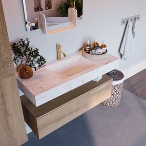 Mondiaz Alan DLux badmeubel 110cm washed oak 1 lade met wastafel ostra midden 1 kraangat