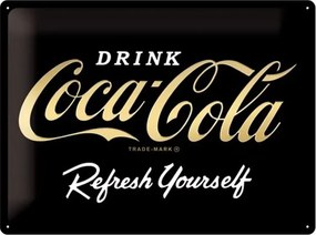 Metalen bord Coca-Cola - Logo Gold, (40 x 30 cm)