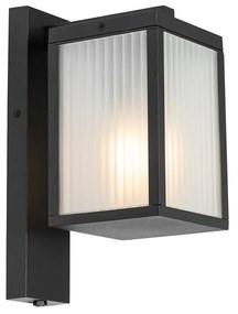 Buiten wandlantaarn zwart met ribbel glas en schemersensor - Charlois Modern E27 IP44 Buitenverlichting