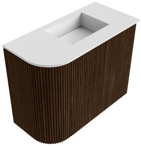 Mondiaz Joya 50cm toiletmeubel ronding links walnut met wastafel faye rechts 1 kraangat talc