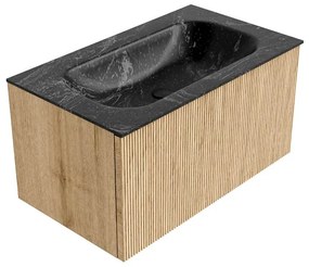 Mondiaz Kurve-dlux 80cm badmeubel oak met 1 lade en wastafel big small midden zonder kraangat lava