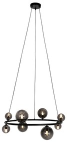 Hanglamp zwart met smoke glas rond 8-lichts - Monaco