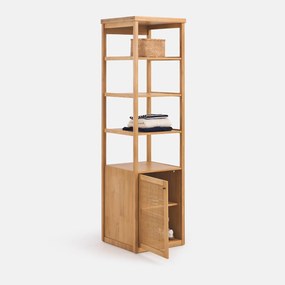 Garderobekast module, 1 deur, 3 planken, massief grenen en riet, GABIN