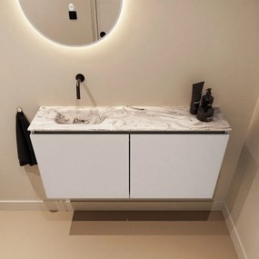 Mondiaz Ture DLux toiletmeubel 100cm linen met wastafel glace links zonder kraangat