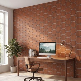 Hexagon Panel Gerookt Eiken met Grijs Vilt 81CM | Akoestisch | Wanddecor | Zeshoekig- Grijs vilt