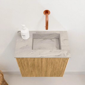 Mondiaz Joya DLux 40cm toiletmeubel oak met wastafel faye rechts zonder kraangat glace