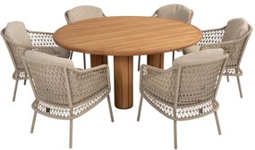 Corsica Puccini dining tuinset 7 delig 160 cm rond teak latte 4 Seasons Outdoor