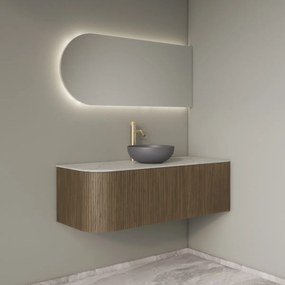 Gliss Design Alluro badmeubel ribbelfront met ronding links 120cm ash grey en wit marmer toppaneel